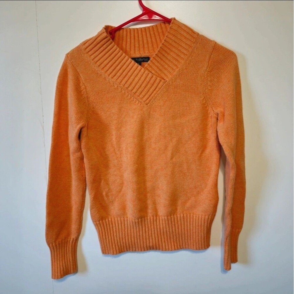 Pierri New York Orange V-Neck Sweater Women’s Size Small 100% Cotton Knit